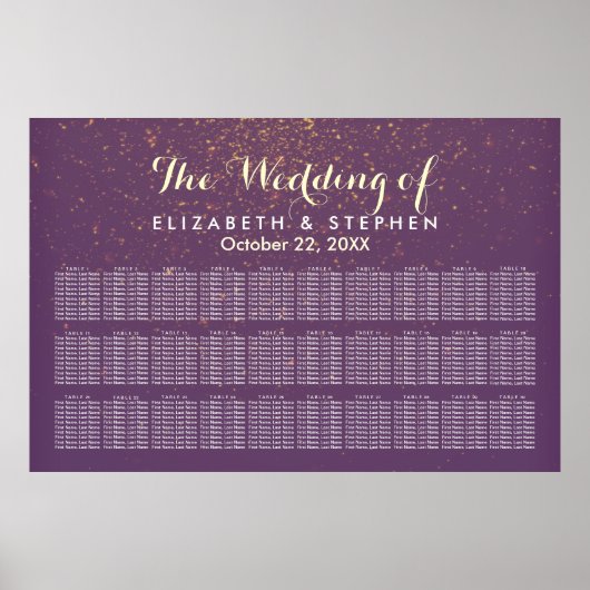 30 Tabel Paars Gold Glitter Wedding Seating Chart Poster (Voorkant)