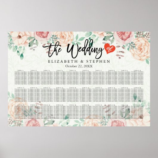 30+ Tabellen Waterverf Floral Wedding Seating Char Poster (Voorkant)