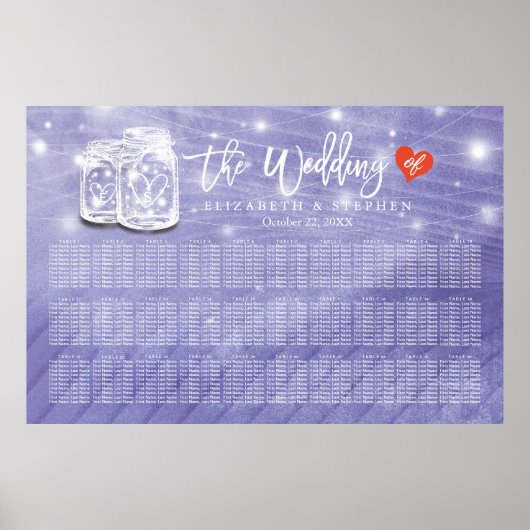 30 Tables Wedding Seating Chart Couple Mason Jars Poster (Voorkant)
