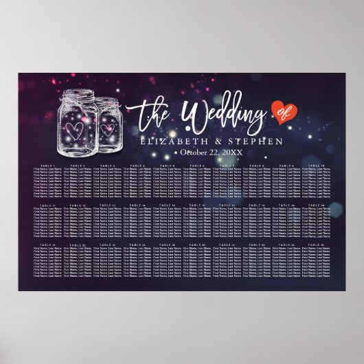 30+ Tables Wedding Seating Chart Mason Jar Lights Poster (Voorkant)