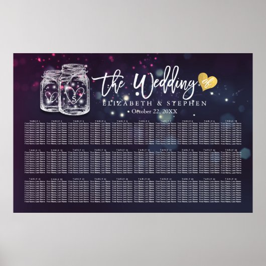 30+ Tables Wedding Seating Chart Mason Jar Lights Poster (Voorkant)