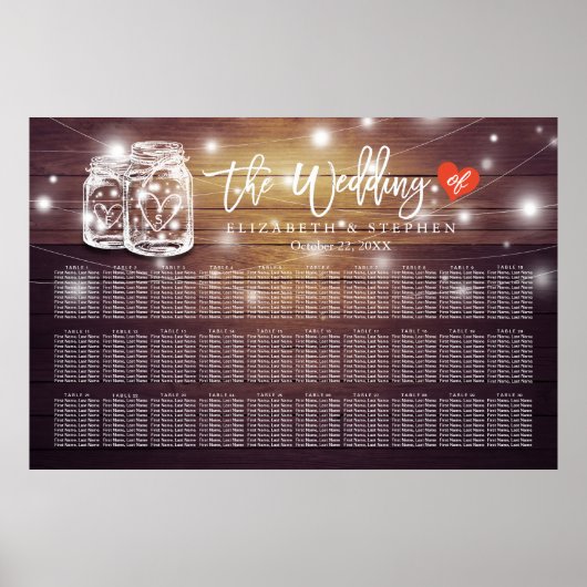 30+ Tables Wedding Seating Chart Mason Jar Lights Poster (Voorkant)