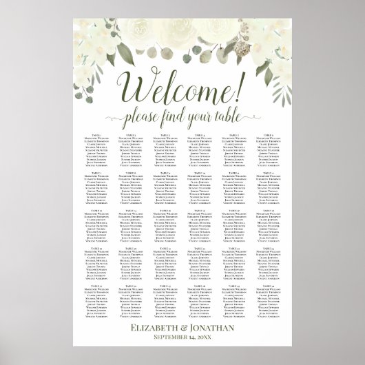 30 Tafel Ivoor Witte Rozen Trouw Zittijd Chart Poster (Voorkant)