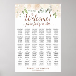 30 Tafel Roze Perzikrozen Huwelijkszitplaatskaart Poster
