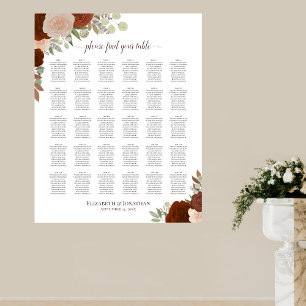 30 Tafel Rustic Herfst Rozen Wedding Seating Chart Poster