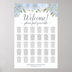30 Tafel Stofblauw Rozen Boho Zitplaatskaart Poster
