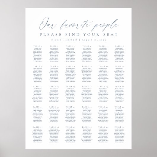 30 tafels Onze favoriete mensen Zitplaatskaart Poster (Voorkant)