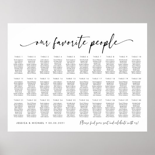 30 Tafels Onze favoriete Mensen Zitschema Plan Poster (Voorkant)