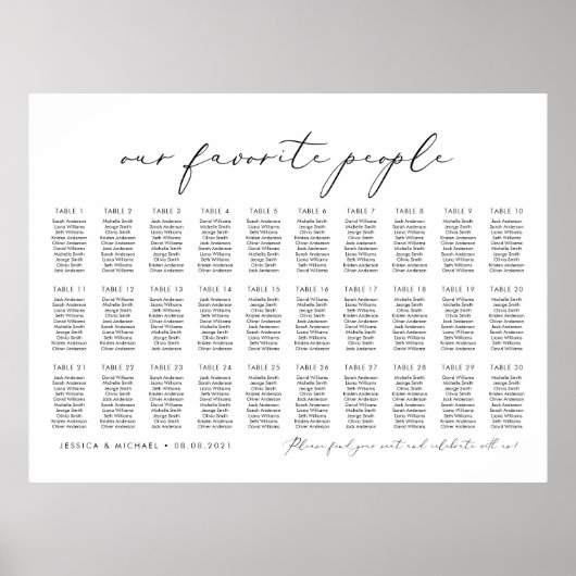 30 Tafels Stoelenplan onze favoriete personen Poster (Voorkant)