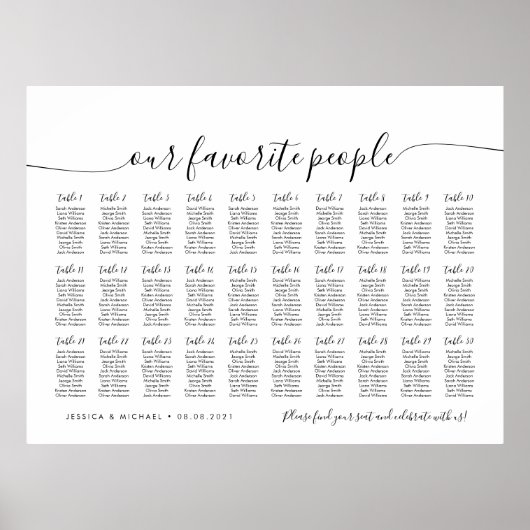 30 Tafels Stoelenplan voor onze favoriete mensen Poster (Voorkant)