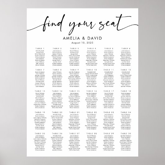 30 tafels Vind uw zitplaatskaart Poster (Voorkant)