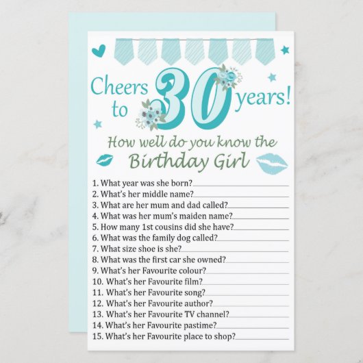 30 th Hoe goed ken je de jarige (Voorkant / Achterkant)
