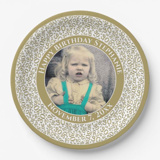 30 Uw foto Willekeurige nummerpatroon Goud/Wit Papieren Bordje (Voorkant)