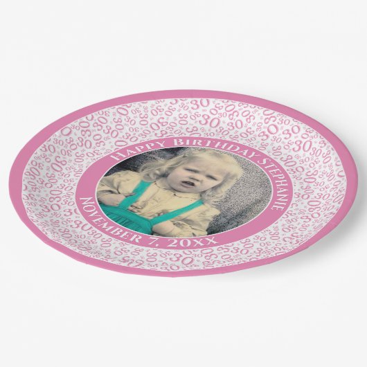 30 Uw foto Willekeurige nummerpatroon Roze/Wit Papieren Bordje (Gekanteld)