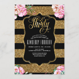 30 verjaardagsfeestuitnodigingen - Floral Gold Gli Kaart