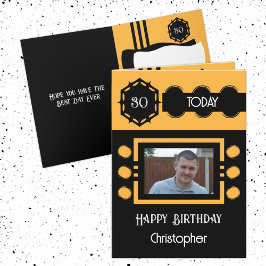 30 voeg vandaag foto toe zwarte oranje verjaardag kaart