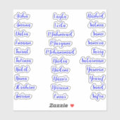 30 voornamen | blauwkalligrafiescript sticker (Vel)