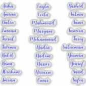 30 voornamen | blauwkalligrafiescript sticker (Voorkant)