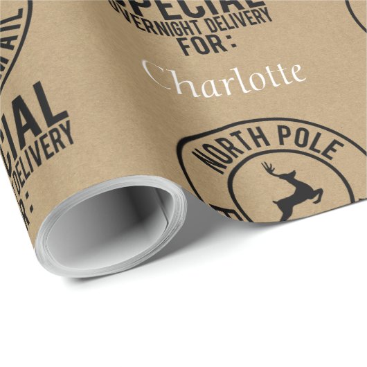 30 "x15" Kraft Zwart & Wit Naam Noordpool Cadeaupapier (Rol Hoek)
