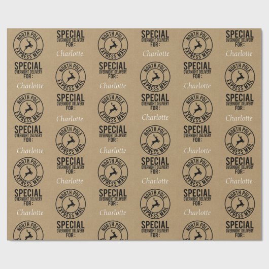 30 "x15" Kraft Zwart & Wit Naam Noordpool Cadeaupapier (Vlak)