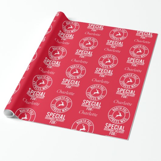 30 "x15" rood witte naam van Santa Wrapping Paper Cadeaupapier (Uitgerold)