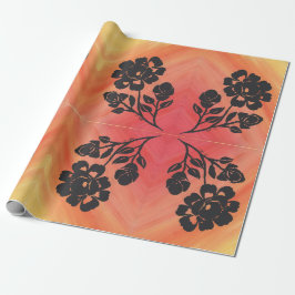 30"x6' Inpakpapier Oranje Rode Roos Silhouet