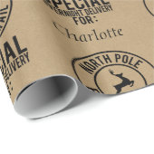 30 "x6" Kraft Black Naam van Santa Wrapping Paper Cadeaupapier (Rol Hoek)