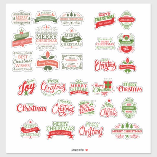 30 x Vintage Kerstmis Rood Groen Scrapbooking Sticker (Vel)