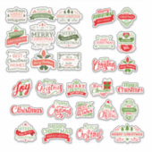 30 x Vintage Kerstmis Rood Groen Scrapbooking Sticker (Voorkant)