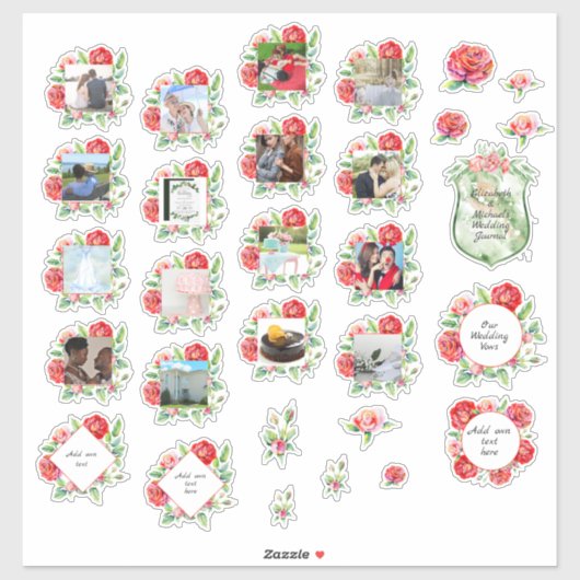 30 x WEDDING Journal Planner Red Roses Foto Tekst Sticker (Vel)
