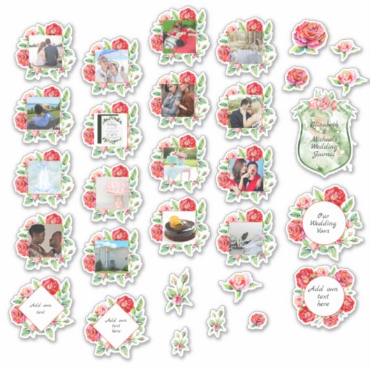 30 x WEDDING Journal Planner Red Roses Foto Tekst Sticker (Voorkant)