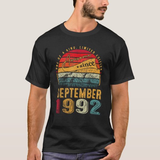 30 Year Old Awesome Since September 1992 30th Bir T-shirt (Voorkant)