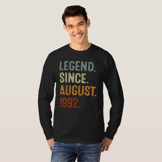 30 Years Old  Legend Since August 1992 30th Birthd T-shirt (Voorkant volledig)