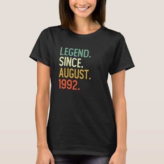 30 Years Old Legend Since August 1992 30th Birthda T-shirt (Voorkant)