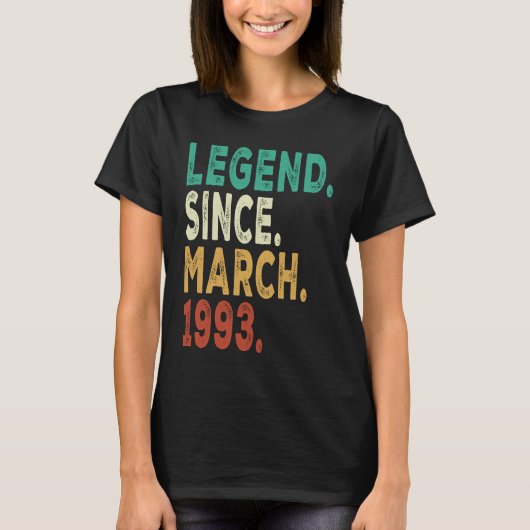 30 Years Old Men Women Legend Since March 1993 30t T-shirt (Voorkant)