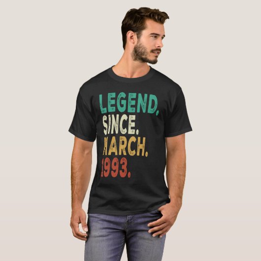 30 Years Old Men Women Legend Since March 1993 30t T-shirt (Voorkant volledig)