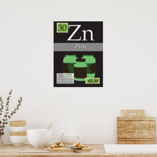 30. Zink (Zn) Periodieke tabel van de elementen Poster (Keuken)
