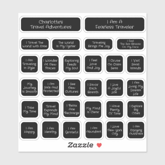 30 Zwart Reisbevestiging Sjabloon Vierkant Sticker (Vel)