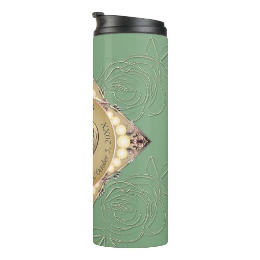 30e/12e Pearl & Groen Bruiloft Jubileum Thermosbeker (Geroteerd rechts)