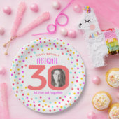 30e aangepaste foto kleurrijke koraal confetti ver papieren bordje (Feest)