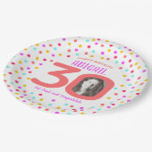 30e aangepaste foto kleurrijke koraal confetti ver papieren bordje (Gekanteld)