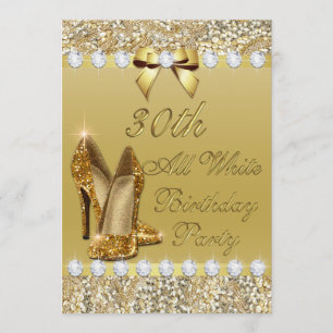 30e All White Birthday Gold Heels Sequin Diamonds Kaart