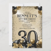 30e ballonnen zwart goud verjaardag kaart (Voorkant)