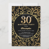 30e Birthday Black en Gold Floral Pattern Kaart (Voorkant)