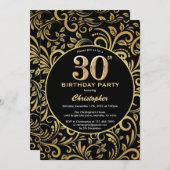 30e Birthday Black en Gold Floral Pattern Kaart (Voorkant / Achterkant)