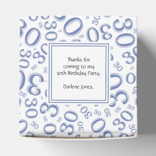30e Birthday Blue/White Random Number Pattern Bedankdoosjes (Bovenkant)