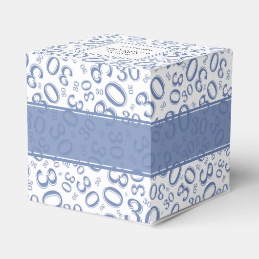 30e Birthday Blue/White Random Number Pattern Bedankdoosjes (Achterkant)