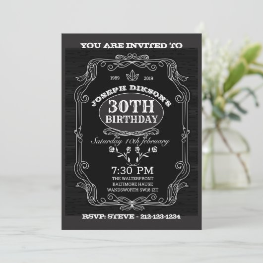30e BIRTHDAY-INVITATIE, zwart & grijs Whisky-lab Kaart (Staand voorkant)