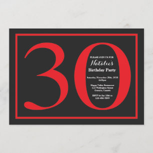 30e Birthday Red en zwart karton Kaart