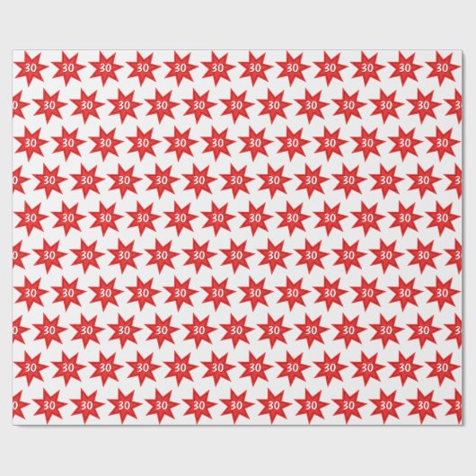 30e Birthday Red Star Cadeaupapier (Vlak)